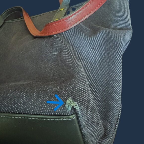 Coach Dark Denim Tote Navy and Burgandy Leather Gold Hardware 2020 with Hang Tag - Picture 11 of 12